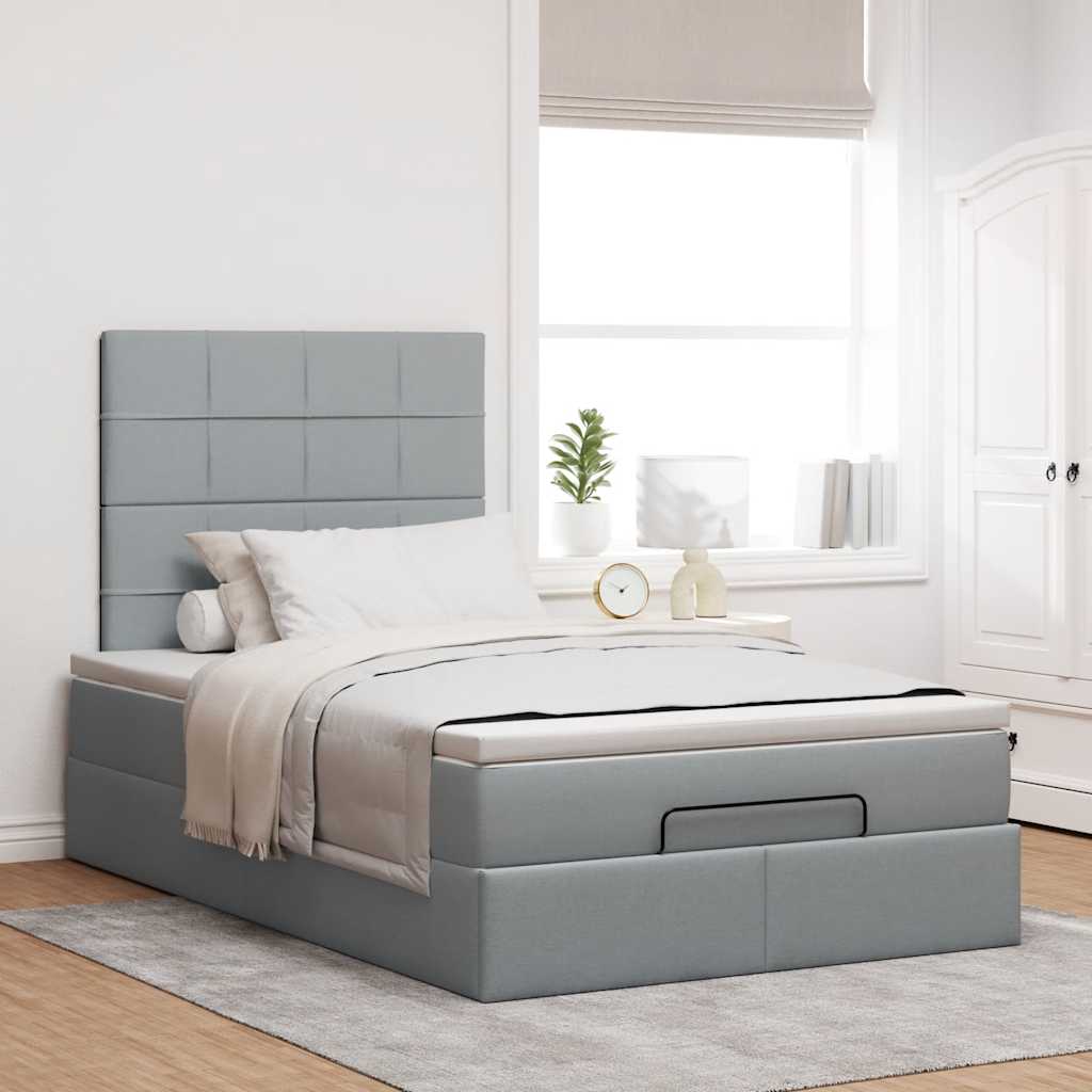 Cadre de lit ottoman et matelas gris clair 120x200 cm tissu