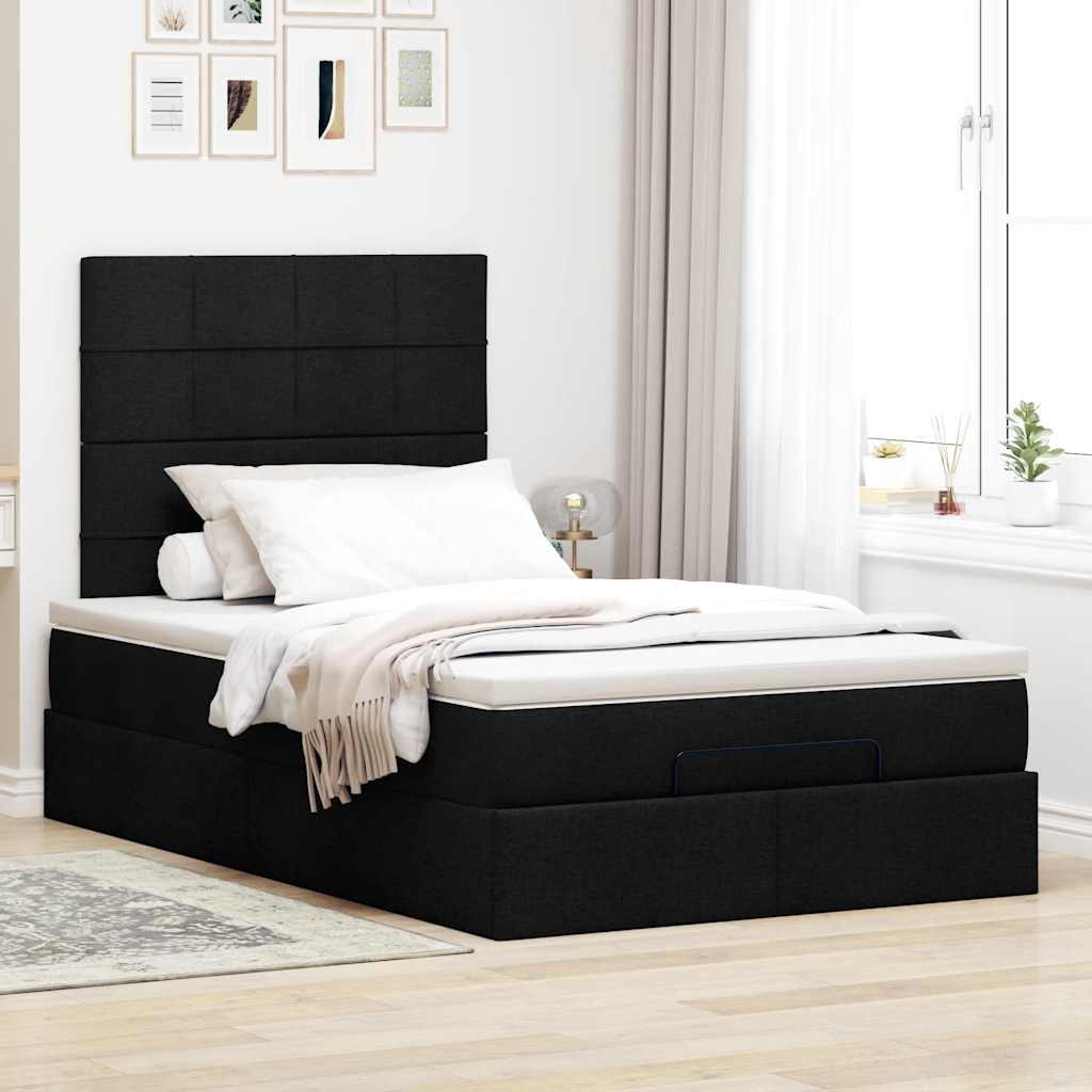 Cadre de lit ottoman avec matelas noir 120x200cm tissu