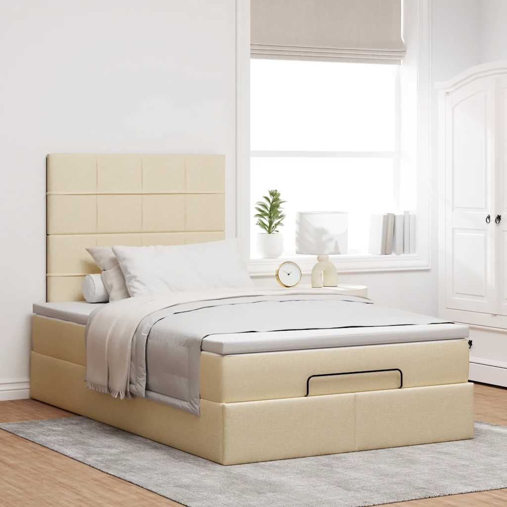 Cadre de lit ottoman avec matelas crème 120x200cm tissu