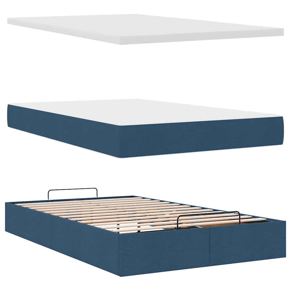 Cadre de lit ottoman avec matelas bleu 120x200 cm tissu