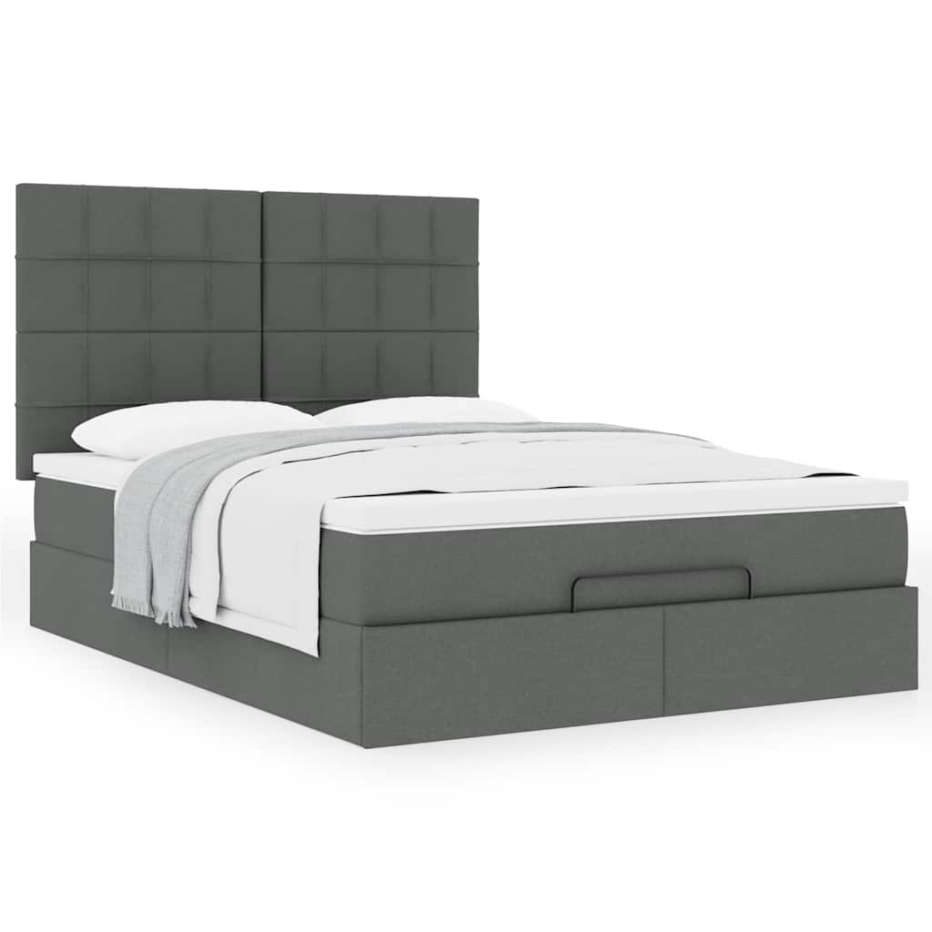 Ottoman bed frame with dark gray mattress 140x190 cm fabric