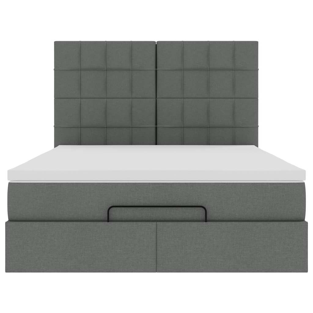 Ottoman bed frame with dark gray mattress 140x190 cm fabric