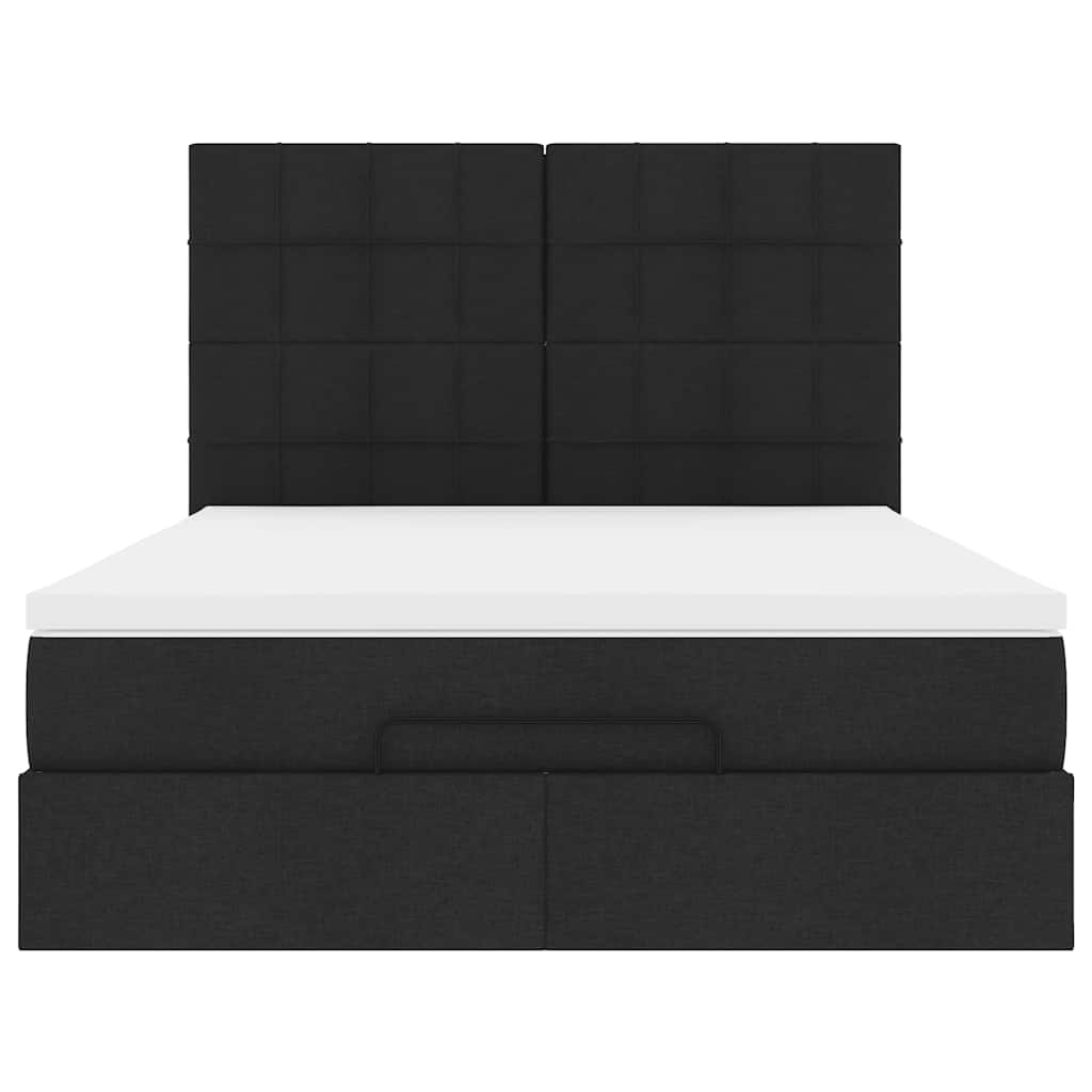 Cadre de lit ottoman avec matelas noir 140x190 cm tissu