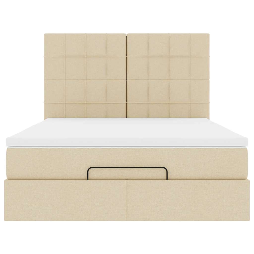 Cadre de lit ottoman avec matelas crème 140x190 cm tissu