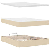 Cadre de lit ottoman avec matelas crème 140x190 cm tissu