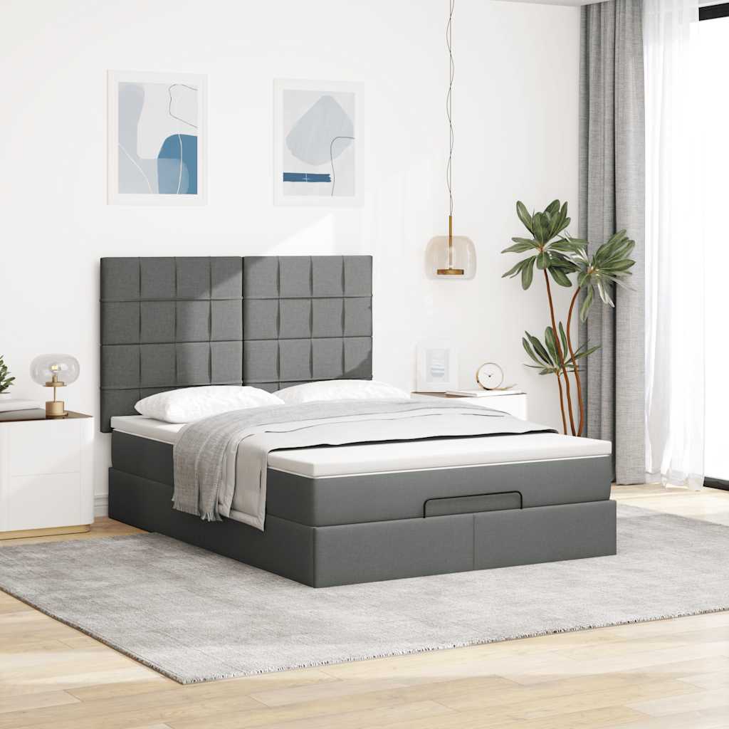 Cadre de lit ottoman avec matelas gris foncé 140x200 cm tissu