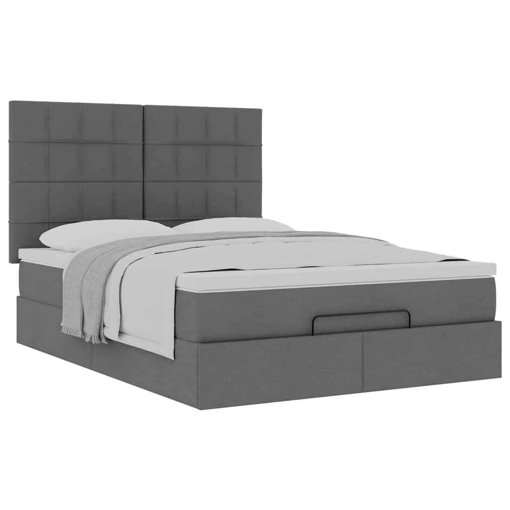 Cadre de lit ottoman avec matelas gris foncé 140x200 cm tissu