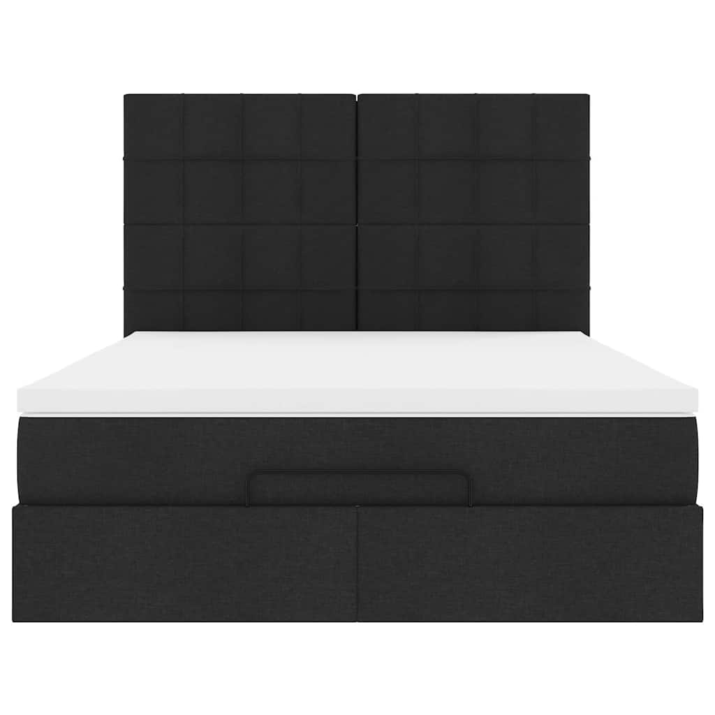 Cadre de lit ottoman avec matelas noir 140x200 cm tissu