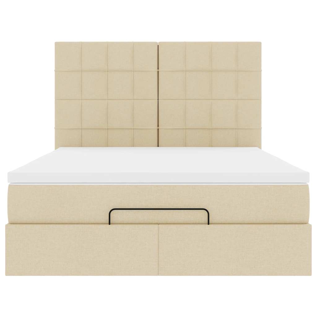 Cadre de lit ottoman avec matelas crème 140x200 cm tissu