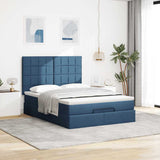 Cadre de lit ottoman avec matelas bleu 140x200 cm tissu