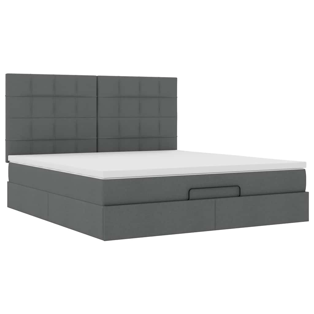 Cadre de lit ottoman avec matelas gris foncé 160x200cm tissu