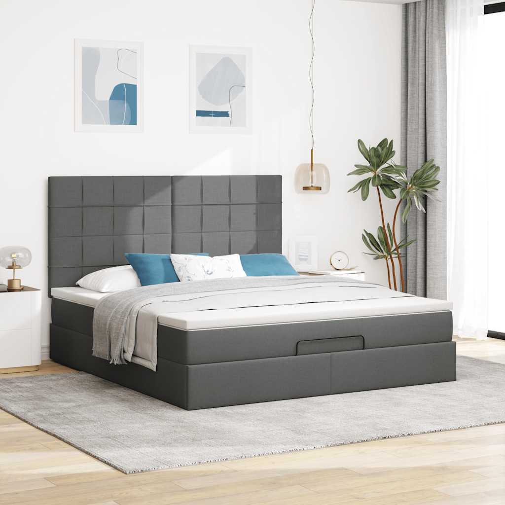 Cadre de lit ottoman avec matelas gris foncé 160x200cm tissu