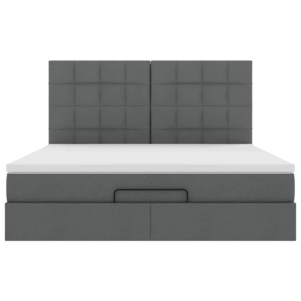 Cadre de lit ottoman avec matelas gris foncé 160x200cm tissu