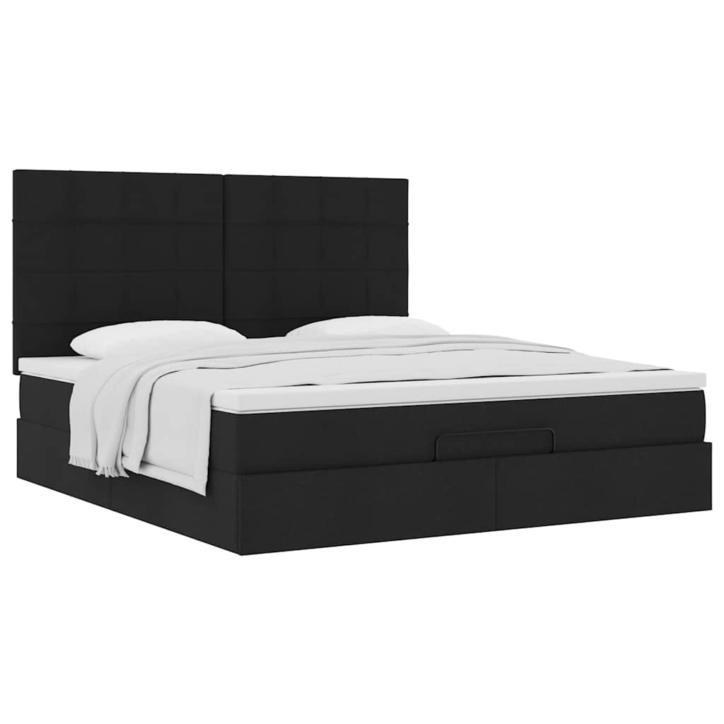 Cadre de lit ottoman avec matelas noir 160x200 cm tissu