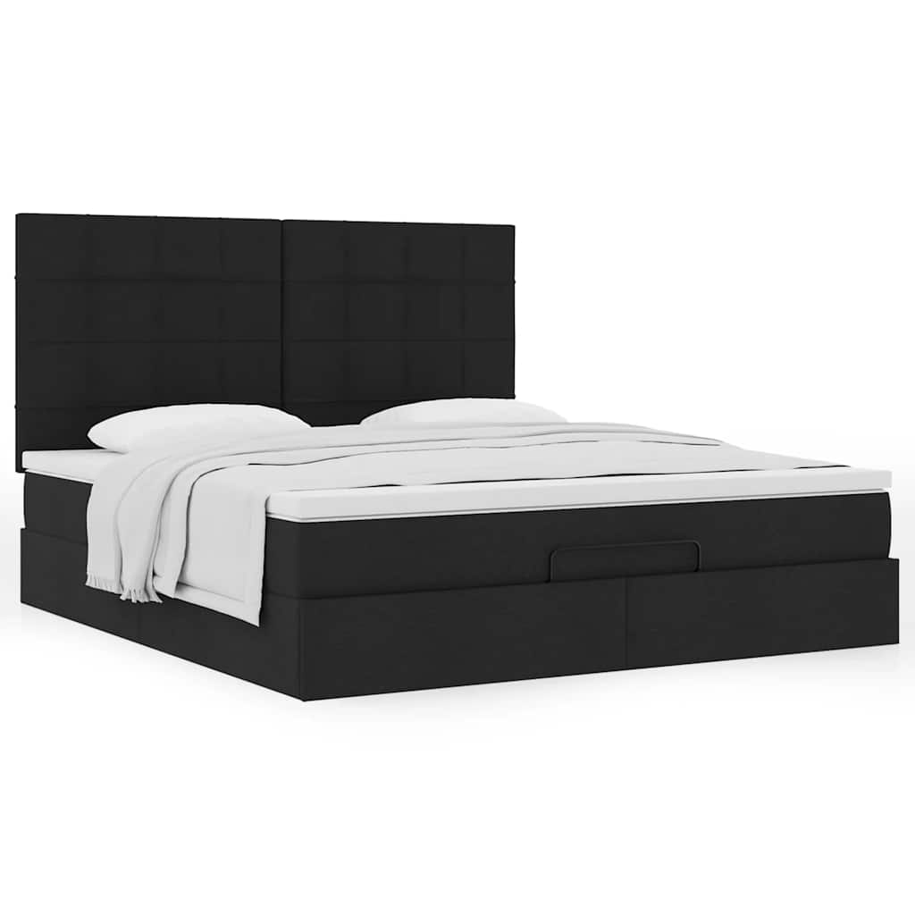 Cadre de lit ottoman avec matelas noir 160x200 cm tissu