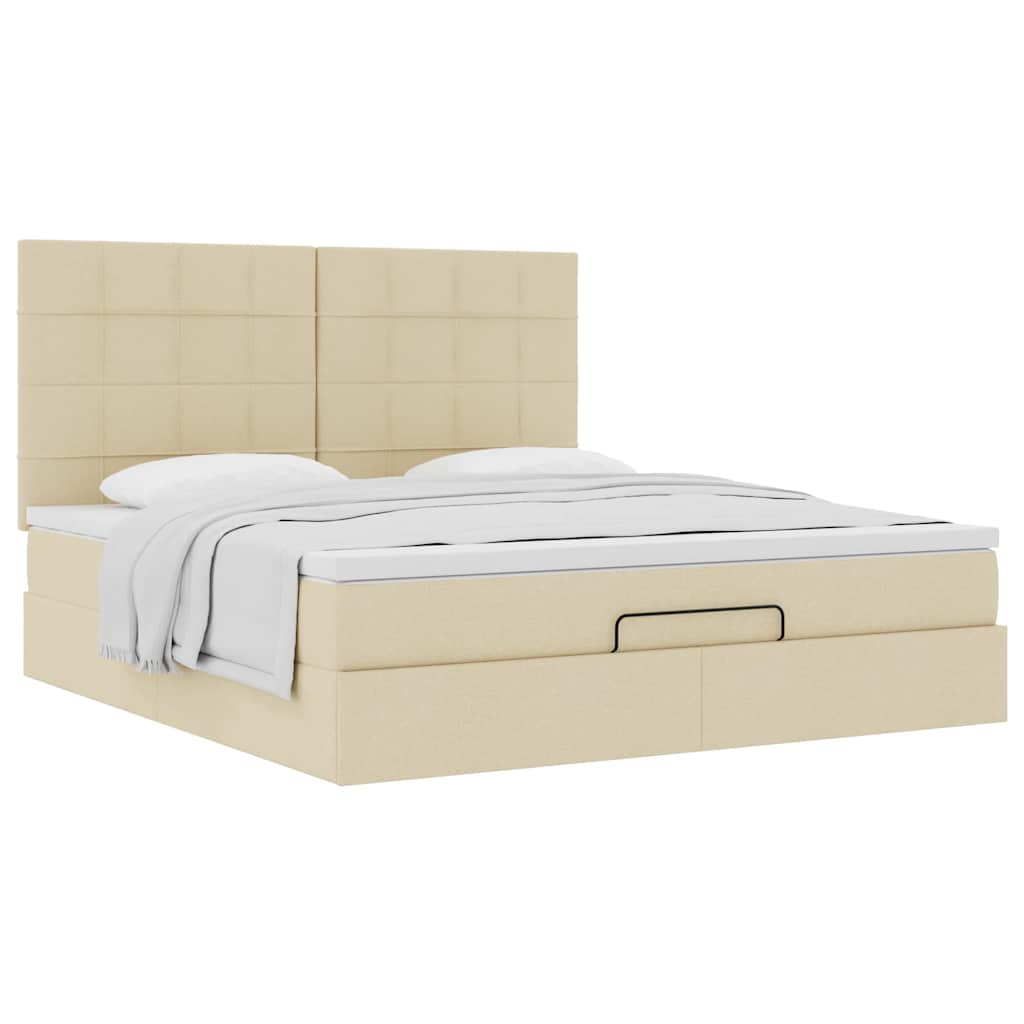 Cadre de lit ottoman avec matelas crème 160x200 cm tissu