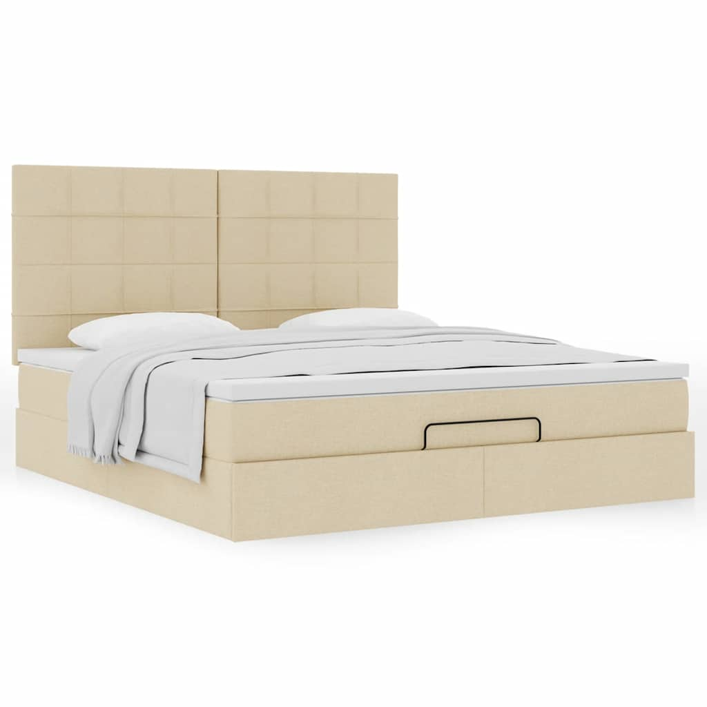 Cadre de lit ottoman avec matelas crème 160x200 cm tissu