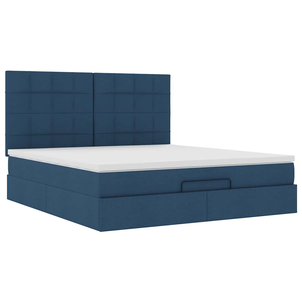 Cadre de lit ottoman avec matelas bleu 160x200 cm tissu