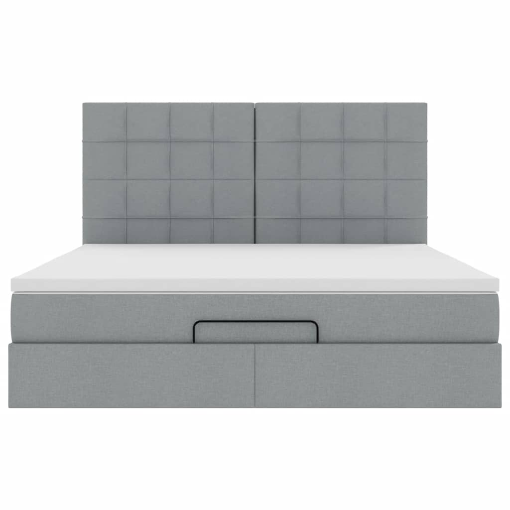 Cadre de lit ottoman et matelas gris clair 180x200 cm tissu