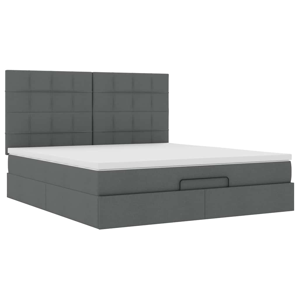 Cadre de lit ottoman avec matelas gris foncé 180x200 cm tissu