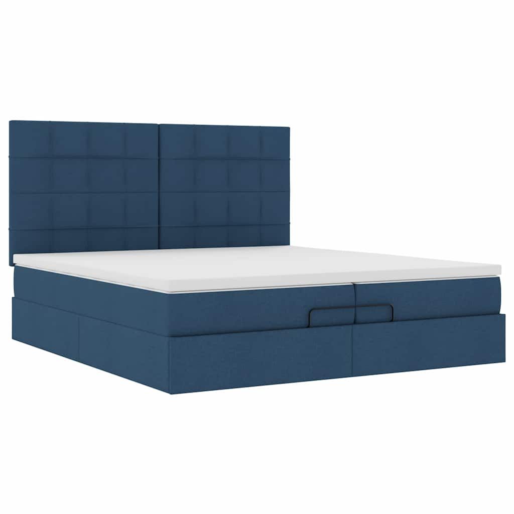 Cadre de lit ottoman avec matelas bleu 200x200cm tissu