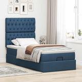 Cadre de lit ottoman avec matelas bleu 80x200 cm tissu