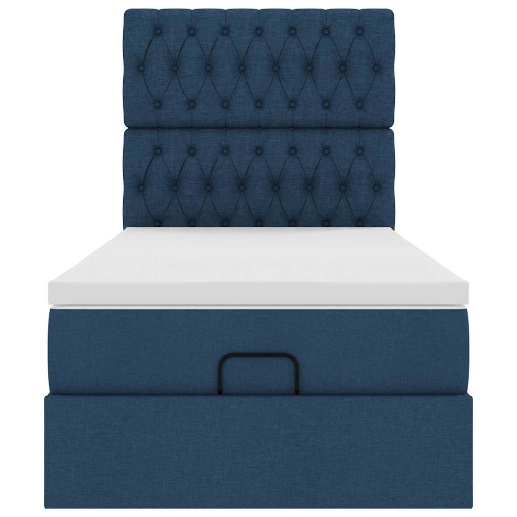 Cadre de lit ottoman avec matelas bleu 80x200 cm tissu