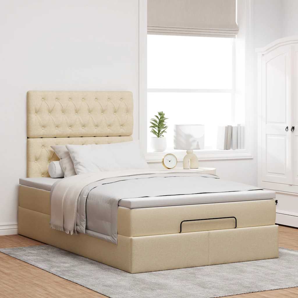 Cadre de lit ottoman avec matelas crème 120x200cm tissu