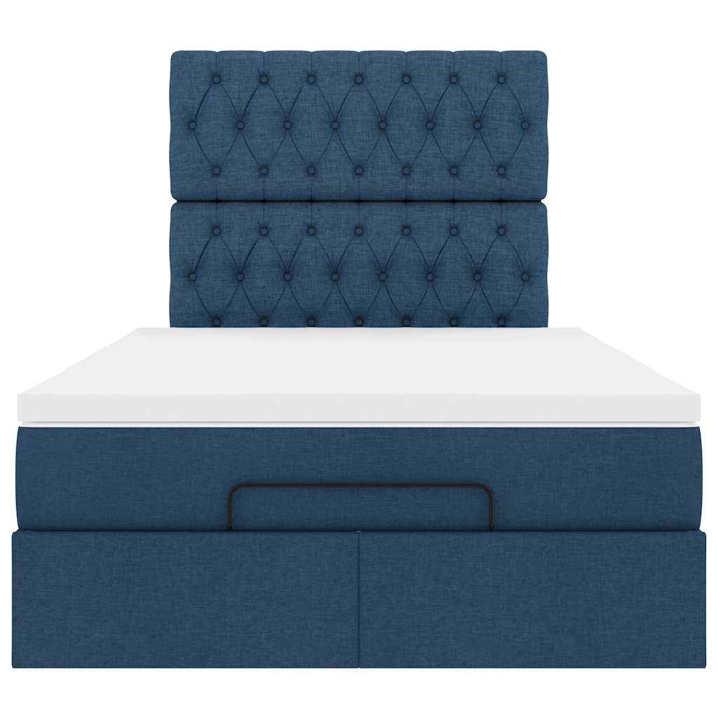 Cadre de lit ottoman avec matelas bleu 120x200 cm tissu