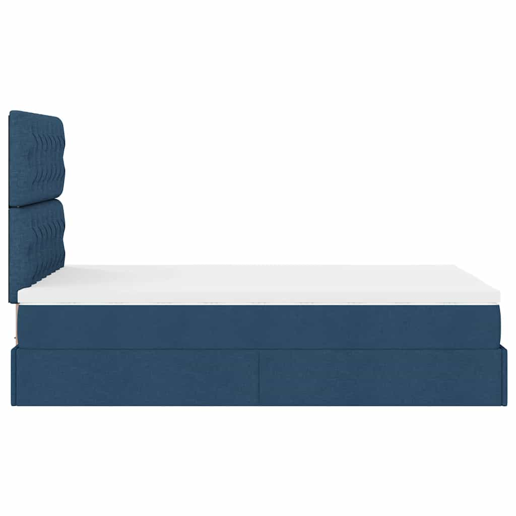 Cadre de lit ottoman avec matelas bleu 120x200 cm tissu