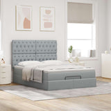 Cadre de lit ottoman et matelas gris clair 140x190 cm tissu