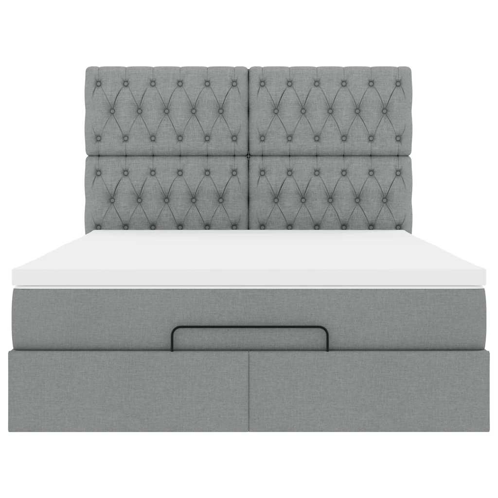 Cadre de lit ottoman et matelas gris clair 140x190 cm tissu