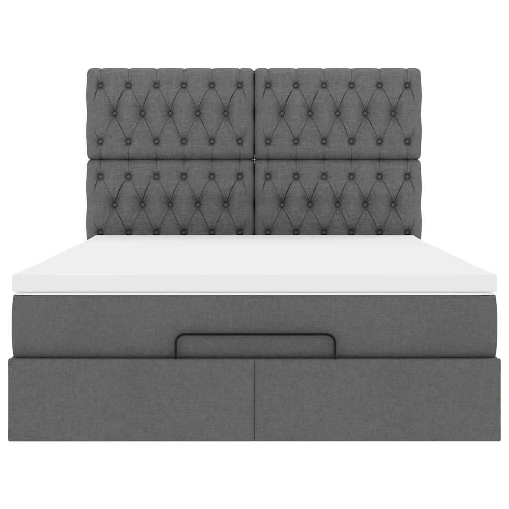 Cadre de lit ottoman avec matelas gris foncé 140x190 cm tissu