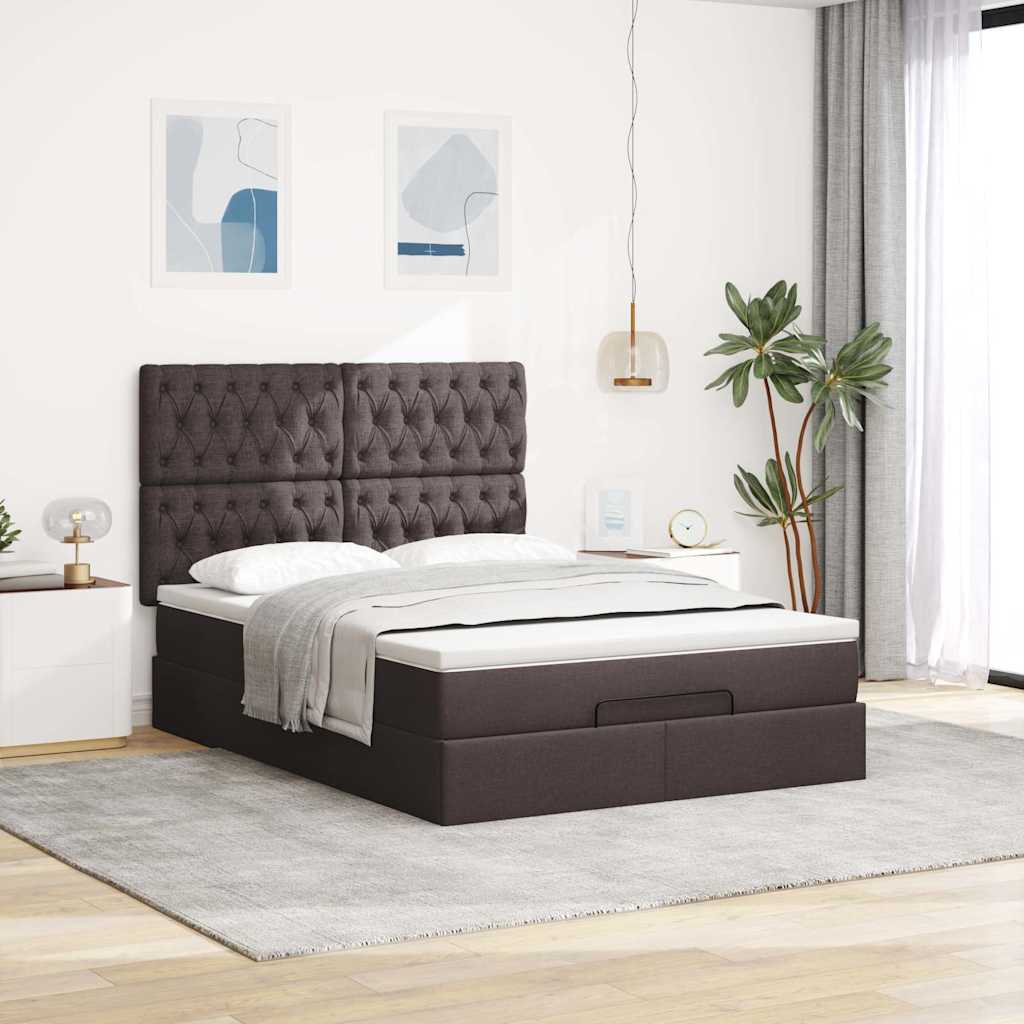 Ottoman bed frame with dark brown mattress 140x190 cm fabric