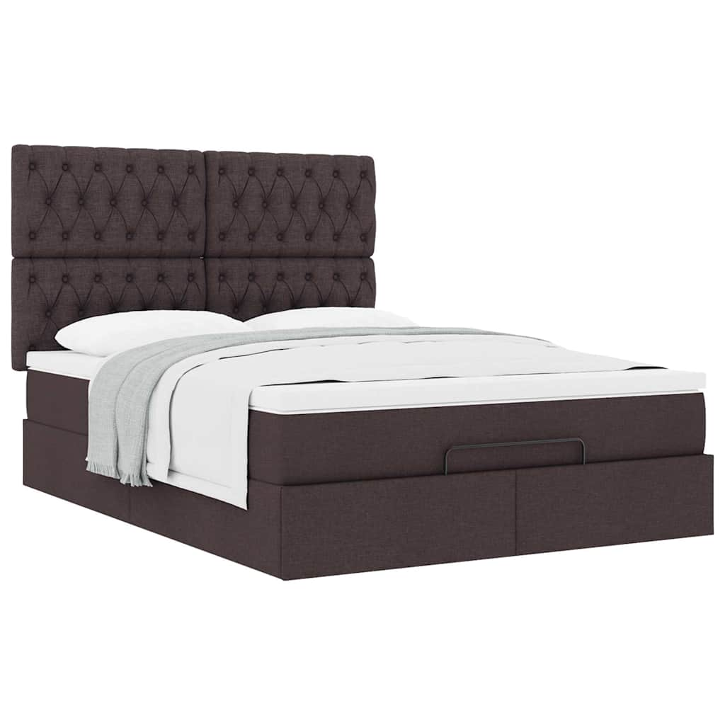 Ottoman bed frame with dark brown mattress 140x190 cm fabric