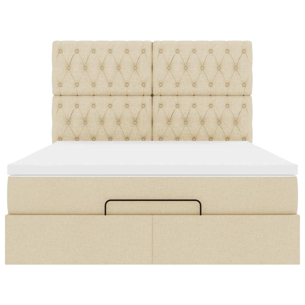 Cadre de lit ottoman avec matelas crème 140x190 cm tissu