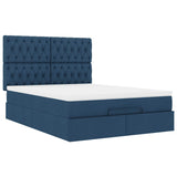 Cadre de lit ottoman avec matelas bleu 140x190 cm tissu