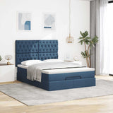 Cadre de lit ottoman avec matelas bleu 140x190 cm tissu