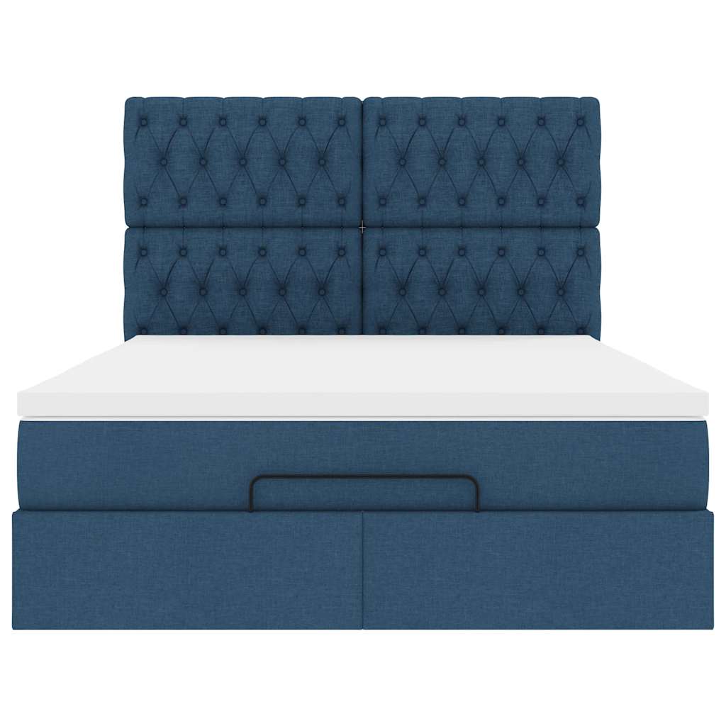 Cadre de lit ottoman avec matelas bleu 140x190 cm tissu