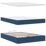 Cadre de lit ottoman avec matelas bleu 140x190 cm tissu