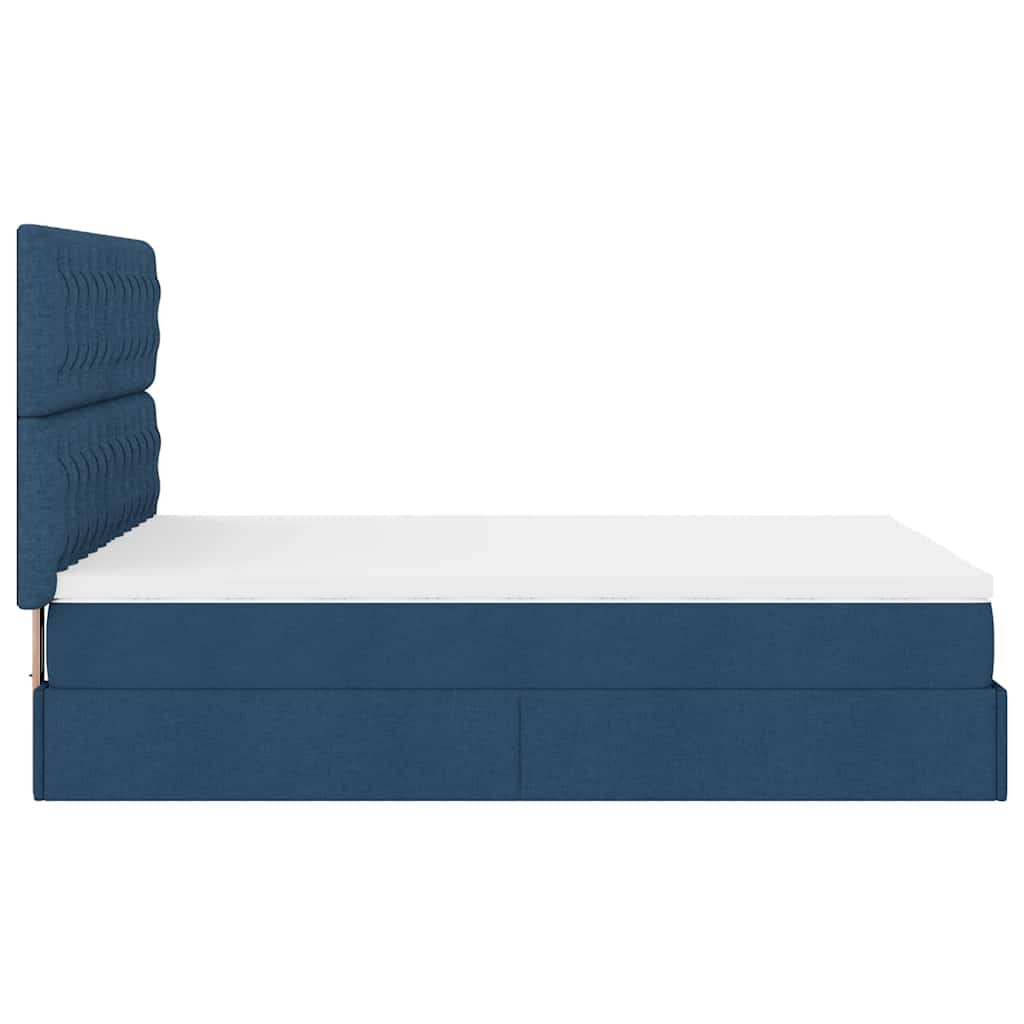 Cadre de lit ottoman avec matelas bleu 140x190 cm tissu