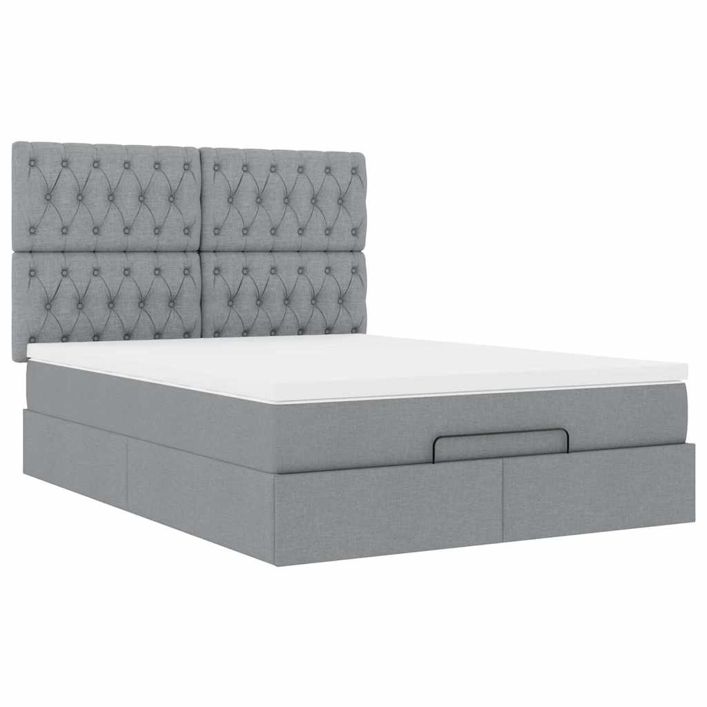 Cadre de lit ottoman et matelas gris clair 140x200 cm tissu