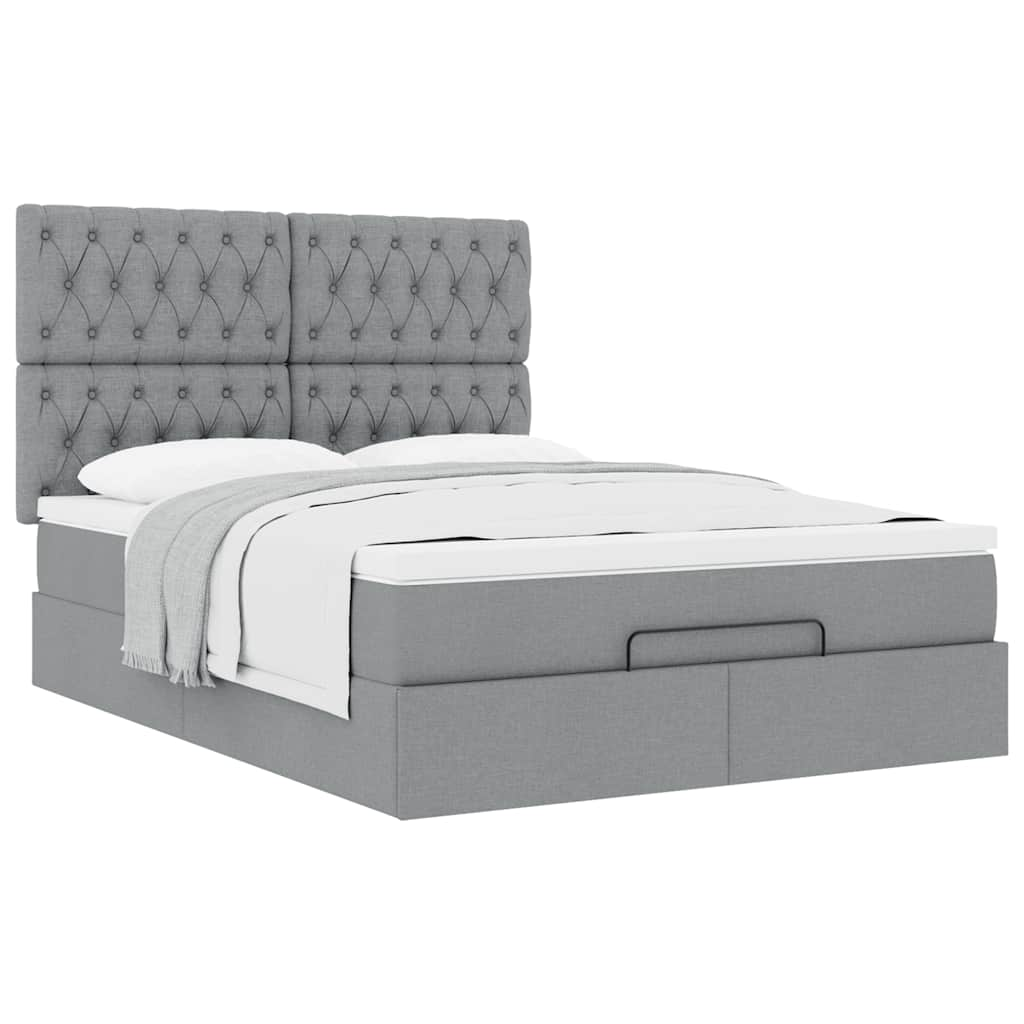 Cadre de lit ottoman et matelas gris clair 140x200 cm tissu