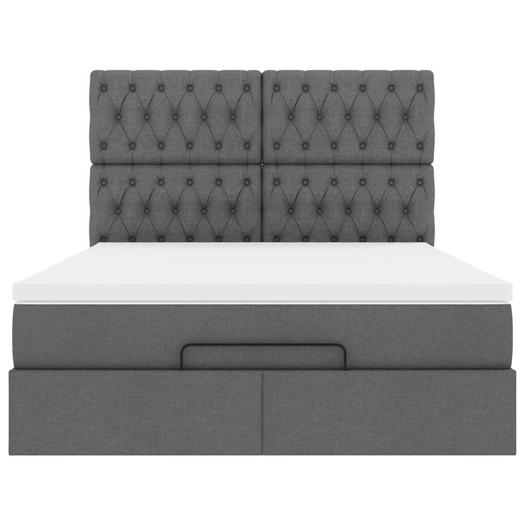 Cadre de lit ottoman avec matelas gris foncé 140x200 cm tissu