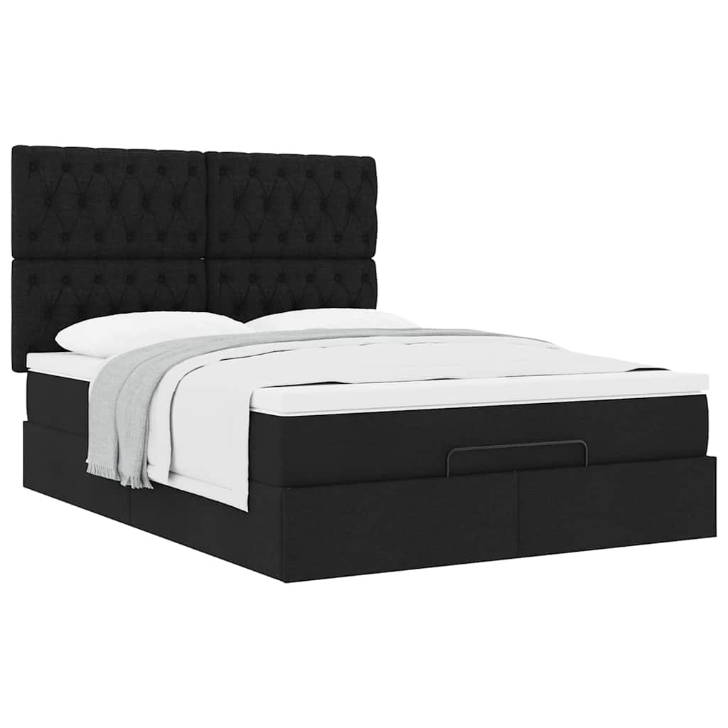 Cadre de lit ottoman avec matelas noir 140x200 cm tissu