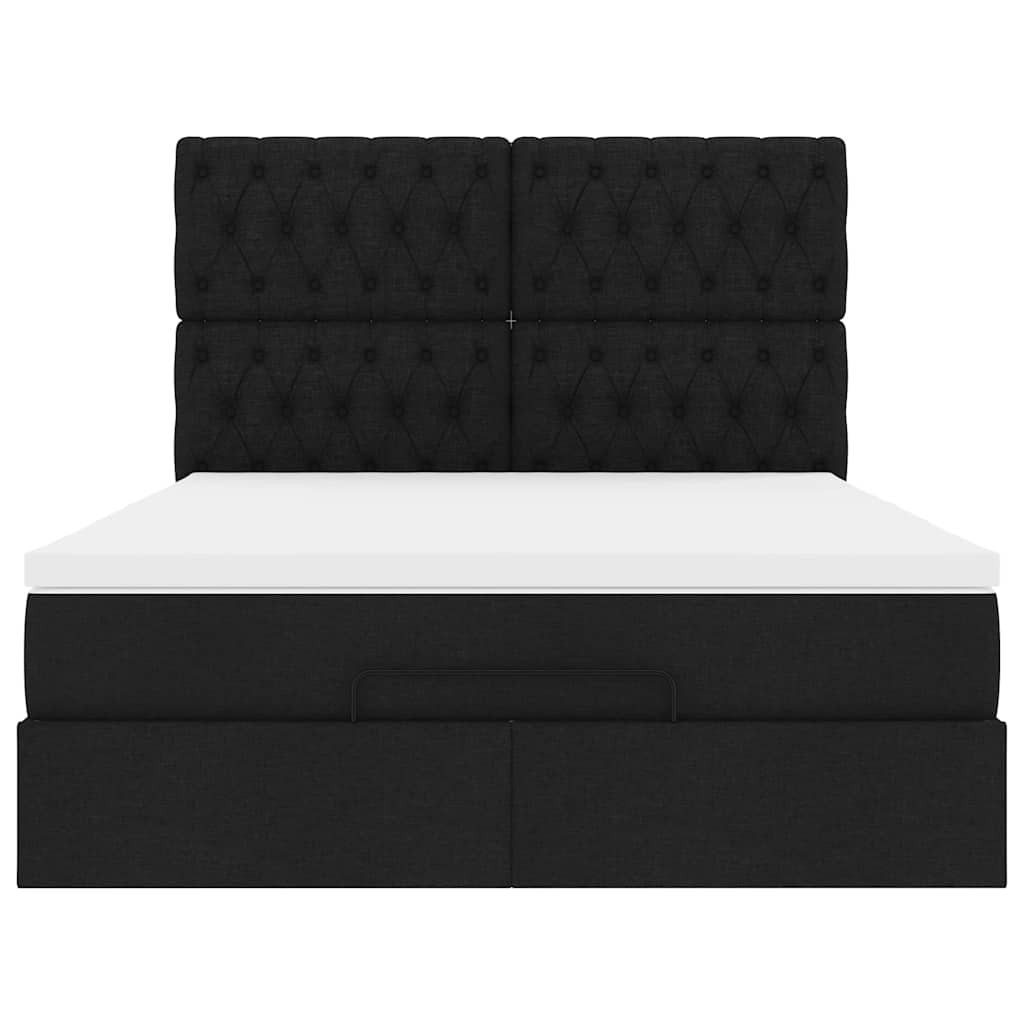 Cadre de lit ottoman avec matelas noir 140x200 cm tissu