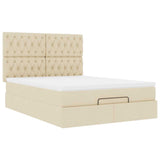 Cadre de lit ottoman avec matelas crème 140x200 cm tissu