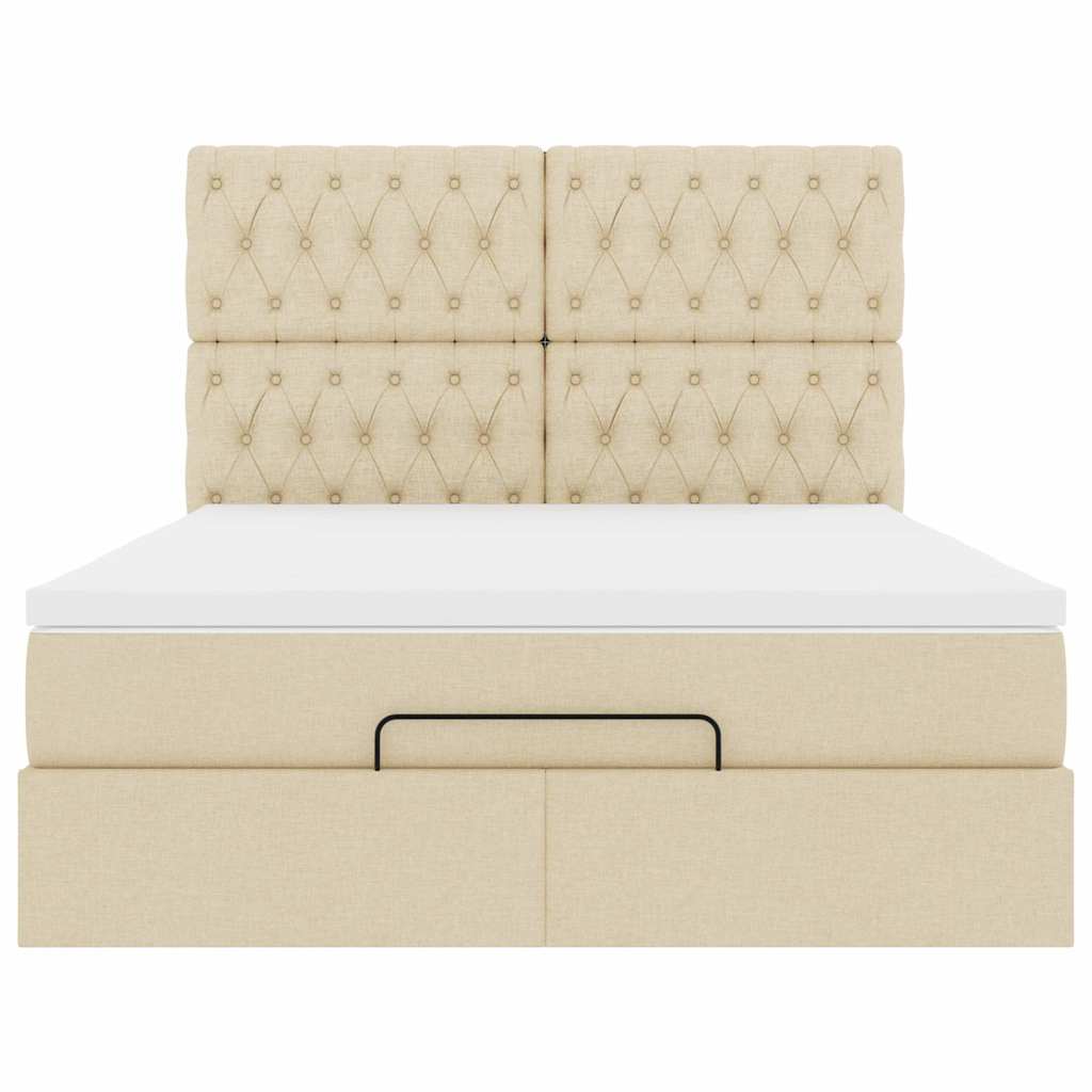 Cadre de lit ottoman avec matelas crème 140x200 cm tissu