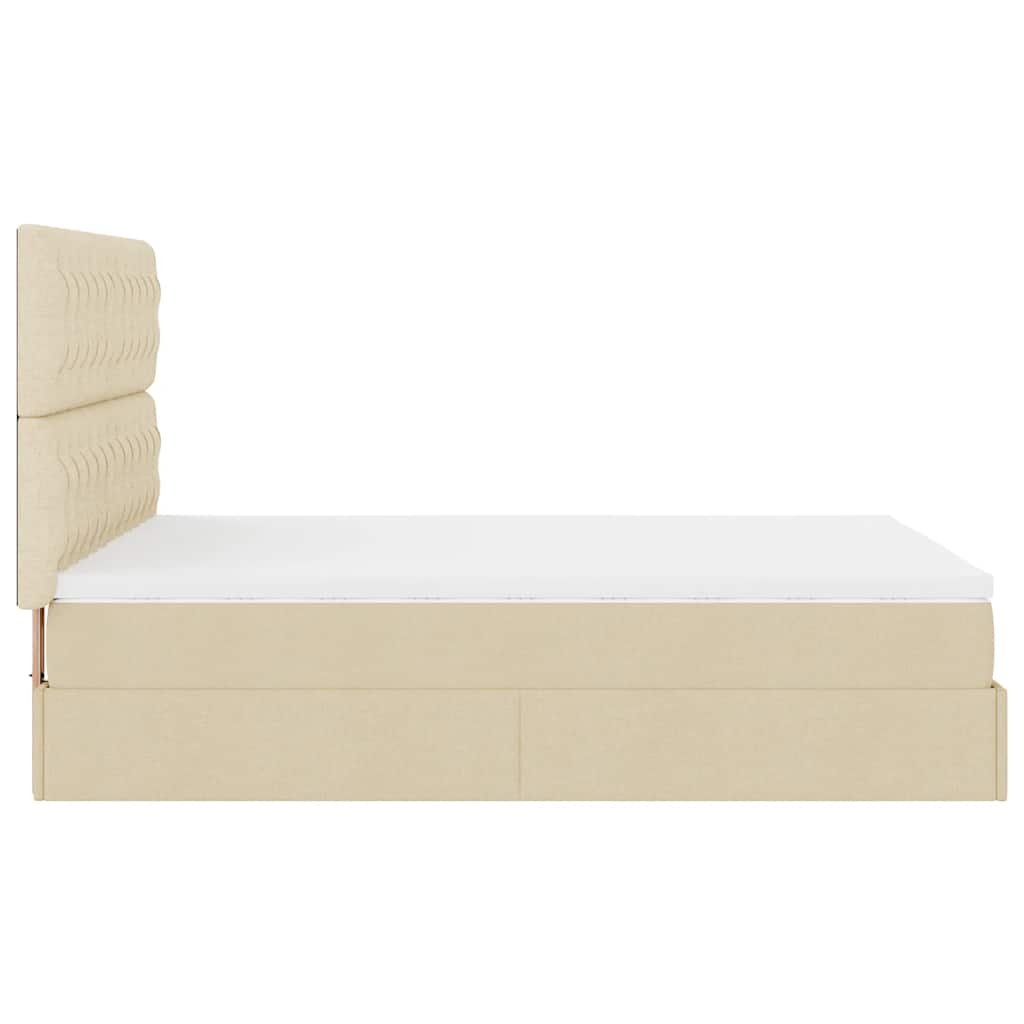 Cadre de lit ottoman avec matelas crème 140x200 cm tissu