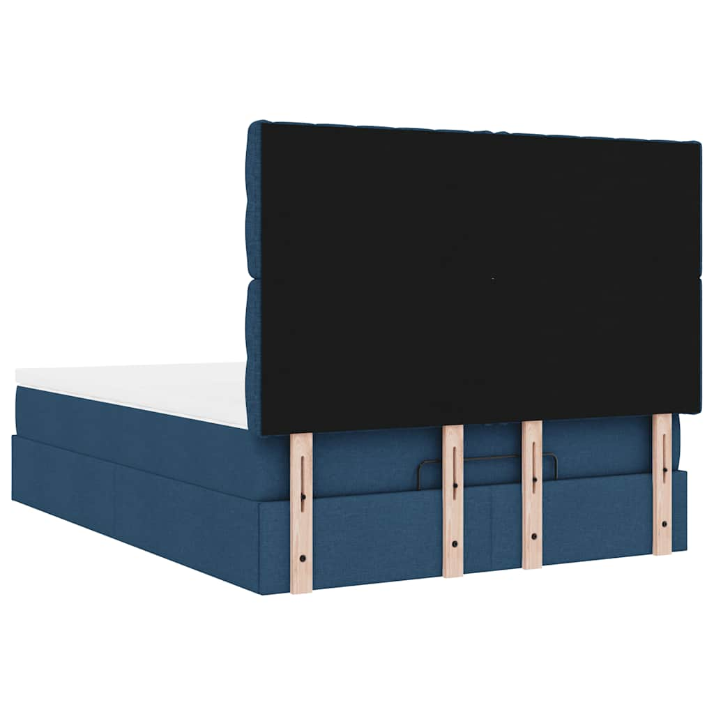 Cadre de lit ottoman avec matelas bleu 140x200 cm tissu